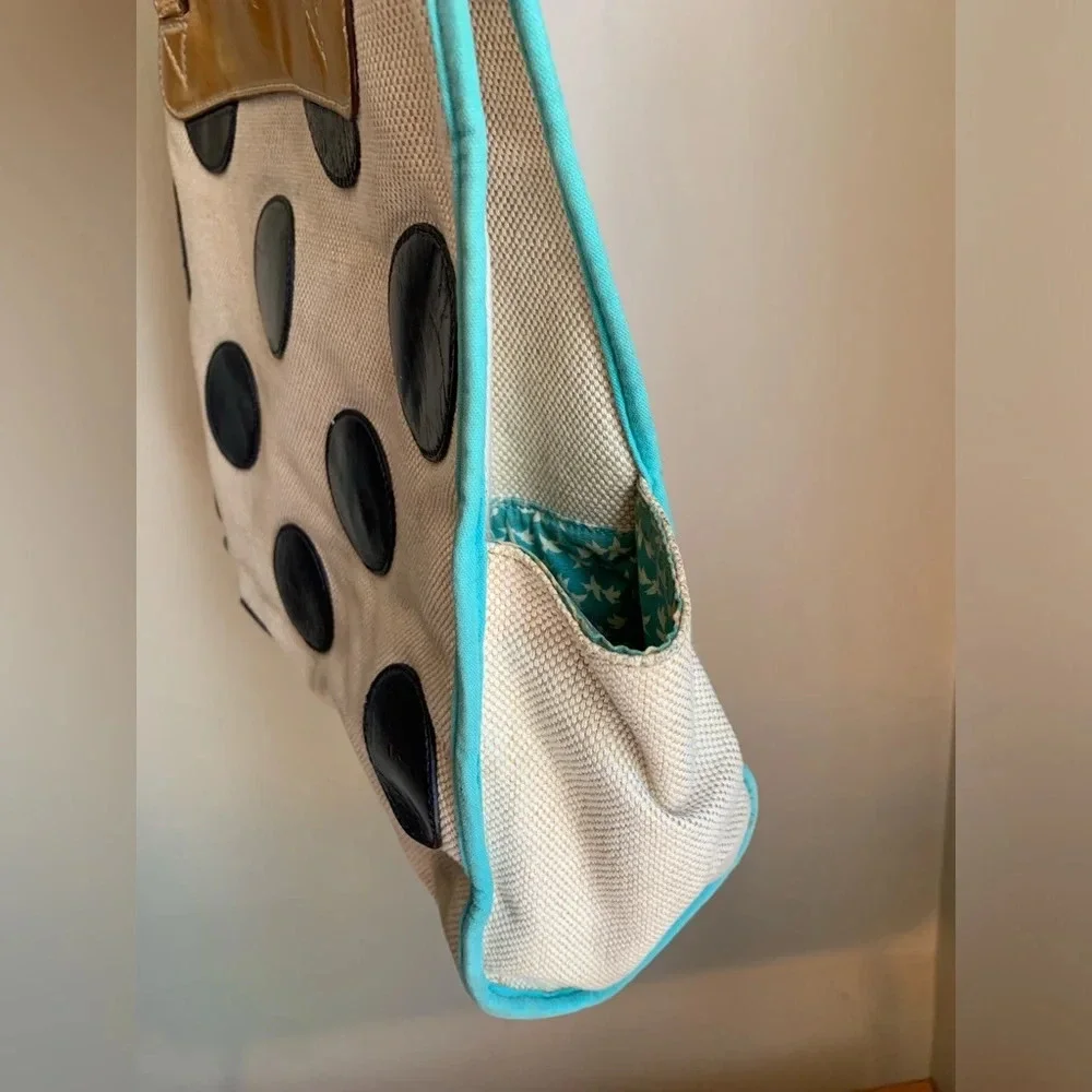 Fossil Canvas Polka Dot Purse Key Bag Charm Large Shopper Tote Handbag Whimsical